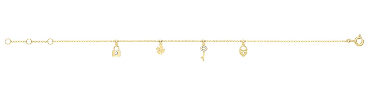 Treasure House BR652 Ladies 9ct Yellow Gold CZ Charms Chain Jewellery
