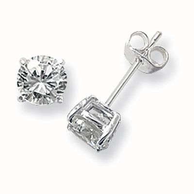 James Moore TH Silver Cubic Zirconia 6mm Round Stud Earrings G5136CZ
