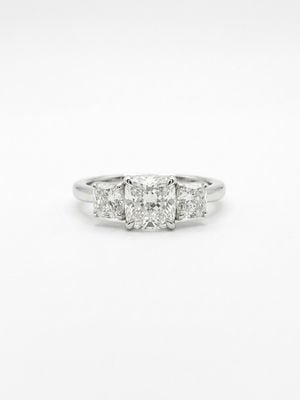 1.38ct Cushion Cut Three-Stone Diamond Ring in Platinum TRL22831