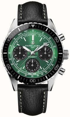 Favre Leuba Sea Sky Revival Automatic Chronograph (40mm) Green Sunray Dial / Black Leather Strap 00.20212.112.03.101