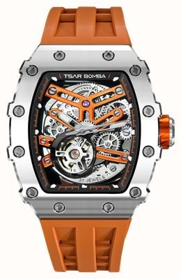 TSAR BOMBA Elemental Series Automatic (43.5mm) Orange Skeleton Dial / Orange Silicone Strap TB8208A-18