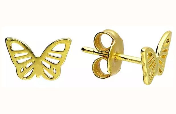 James Moore CME Sterling Silver Gold Plated Cut Out Butterfly Studs H5341/Y