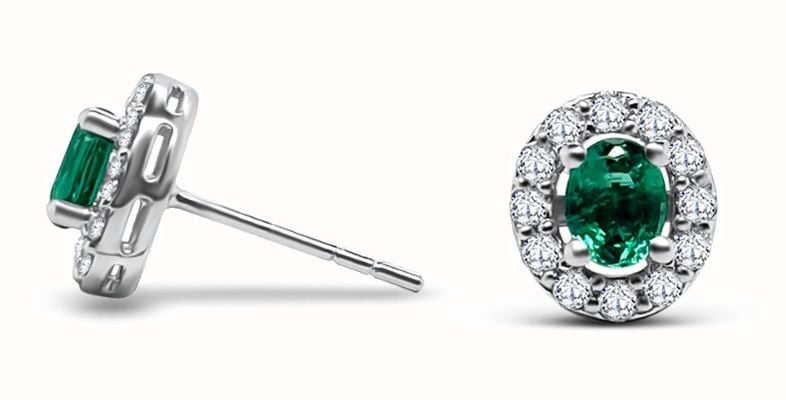 James Moore Clarity 18ct White Gold Emerald And Diamond Halo Earrings CE300031E