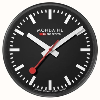 Mondaine 'Official Swiss Railways Clock' 25cm Quartz Wall Clock - Black Frame / Black Dial A990.CLOCK.64SBB
