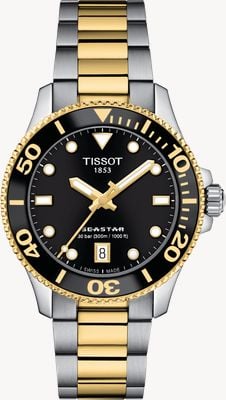 Tissot Seastar 1000 (36mm) Black Dial / Two-Tone Stainless Steel Bracelet Watch T1202102205100