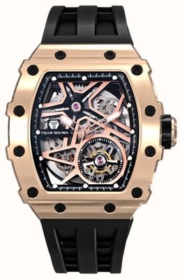 TSAR BOMBA Elemental Series Automatic (43.5mm) Rose-Gold Skeleton Dial / Black Silicone Strap TB8209A-05