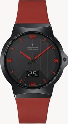 Junghans Force Mega Solar (40.4mm) Black Dial / Red Silicone Strap 18/1402.00