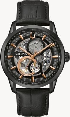 Bulova Mens Automatic Sutton Black Leather Strap 98A283