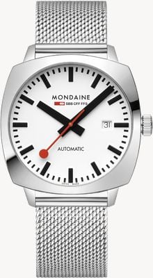 Mondaine Cushion Automatic (39mm) White Dial / Stainless Steel Mesh Bracelet MSL.3961B.SM