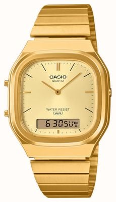 Casio Vintage Dual-Display (35.8mm) Gold Sunray Dial / Gold PVD Stainless Steel Bracelet AQ-240EG-9AEF