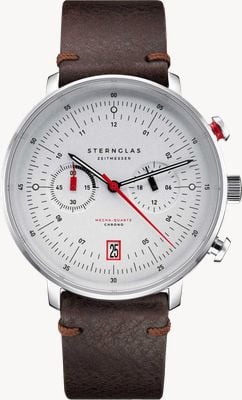STERNGLAS Hamburg Mecha-Quartz Chronograph (42mm) Silver Dial / Vintage Mocha Brown Leather Strap S01-HC10-VI11