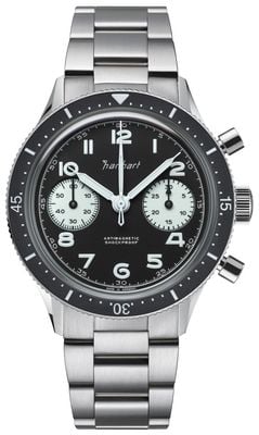 Hanhart 415 ES Reverse Panda (39mm) Black Dial / Stainless Steel Bracelet H703.211-6428
