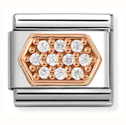 Nomination Composable Classic Link White Cubic Zirconia Pavé Hexagon Rose Gold Plated Stainless Steel 430312/03