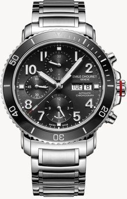 Emile Chouriet Challenger Deep Automatic Chronograph (43.5mm) Black Sunray Dial / Stainless Steel Bracelet 22.1169.G.6.AW.59.6
