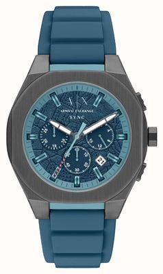 Armani Exchange Quartz Chronograph (44mm) Textured Blue Dial / Blue Silicone Strap AX4291