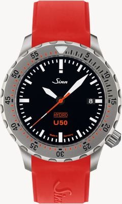 Sinn U50 HYDRO 5000m (41mm) Black Dial / Red Silicone Strap Watch 1051.010 RED SILICONE