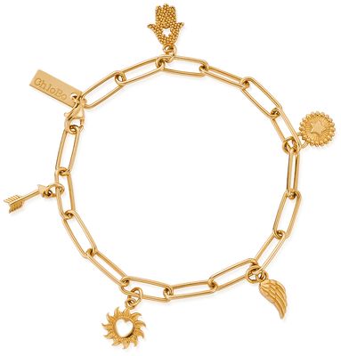 ChloBo Soul Compass Multi Charm Link Chain Bracelet 18ct Gold Plated GBLCMSC