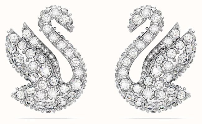 Swarovski Iconic Swan Stud Earrings | Rhodium Plated | Crystal Set 5647873