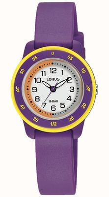 Lorus Youth 'Time Teacher' (27mm) White Dial / Purple Silicone Strap RRX55JX9