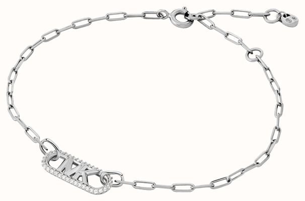 Michael Kors MK Statement Link Crystal-Set Sterling Silver Logo Bracelet MKC1656CZ040