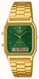 Casio Vintage AQ-230 Series (29.8mm) Green Sunray Dial / Gold PVD Stainless Steel Bracelet AQ-230GA-3AMQYES