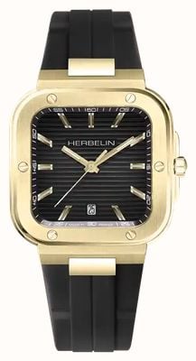 Herbelin Cap Camarat Square Quartz (39mm) Black Dial / Black FKM Rubber Strap 12246P1N14CA
