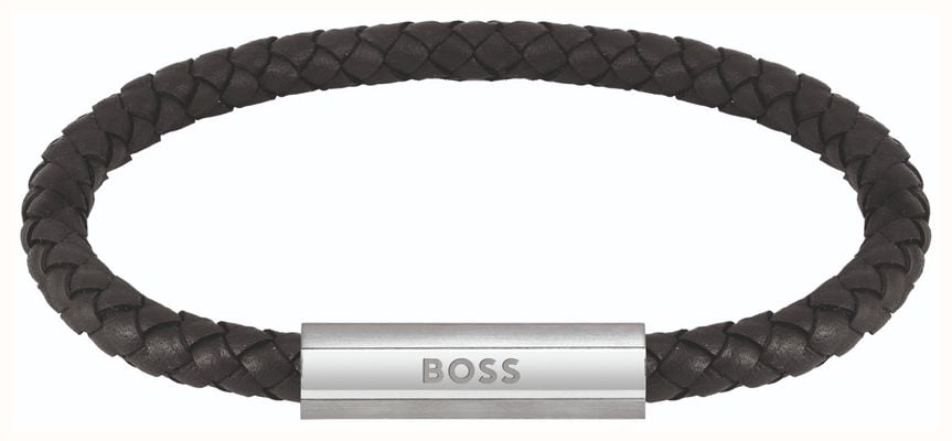 BOSS Jewellery Men's Braided Leather Black Bracelet 1580152