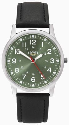 Limit Pilot Quartz (38mm) Green Sunray Dial / Black PU Leather Strap 50062