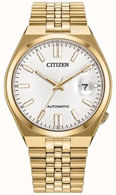 Citizen Tsuyosa 60 Automatic (40mm) Textured Sunray Silver Dial / Gold PVD Stainless Steel Bracelet NK0022-50A