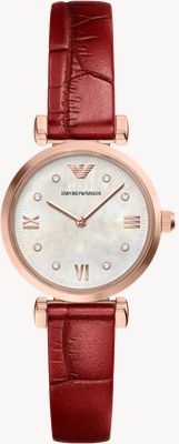 Emporio Armani Two-Hand Quartz (28mm) Mother-of-Pearl Dial / Red Leather Strap AR11840