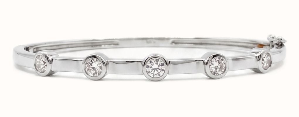 Sterling Silver CZ 5 Round Stones Bangle BN50307
