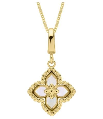 Elements Gold GP2406W 9ct Yellow Gold Mother Of Pearl Flower Jewellery