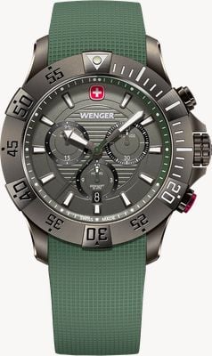Wenger Seaforce Quartz Chronograph (43mm) Gunmetal Dial / Green Silicone Strap 01.0643.127