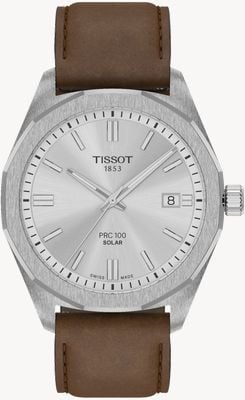 Tissot PRC 100 Solar (39mm) Silver Dial / Brown Leather Strap T1514221603100