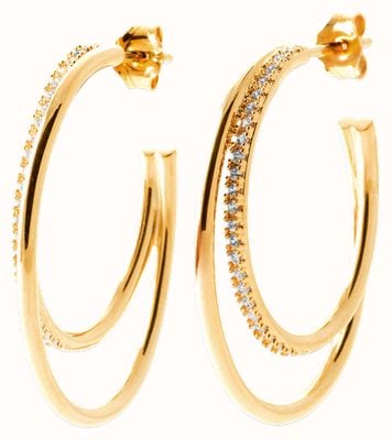 Burren Jewellery 18k Gold Plate Double Hoop Earrings One With Cz E1387