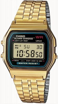 Casio Vintage Alarm Chrono (35mm) Black Digital Dial / Gold Bracelet A159WGEA-1EF