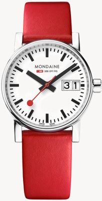 Mondaine Evo2 Big Date (30mm) White Dial / Red Vegan Leather Strap MSE.30210.LCV