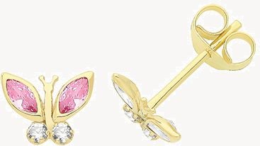 9ct Yellow Gold Pink/clear Cz Butterfly Stud Earrings ES727