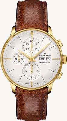 Junghans Meister Chronoscope Day/Date (EN) Automatic (40.7mm) Silver Domed Dial / Brown Leather Strap 27/7620.03