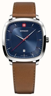 Wenger Vintage Classic Quartz (37mm) Blue Sunburst Dial / Brown SmartCycle Strap 01.1921.106