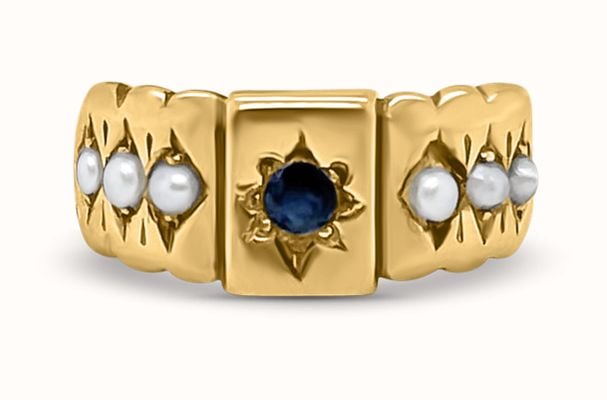 Pre-owned 9ct Yellow Gold Pearl Sapphire Ring J13728