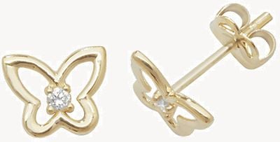 Treasure House 9ct Yellow Gold Cubic Zirconia Butterfly Stud Earrings ES445