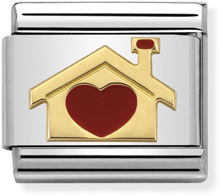 Nomination Classic Home With Heart 18ct Gold & Steel Enamel Charm 030283/07