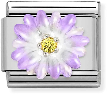 Nomination Classic Violet Flower Link Steel, Sterling Silver And Enamel 330321/03