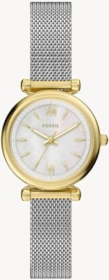 Fossil Carlie Three-Hand Quartz (28mm) Mother-of-Pearl Dial / Stainless Steel Mesh Bracelet ES5463