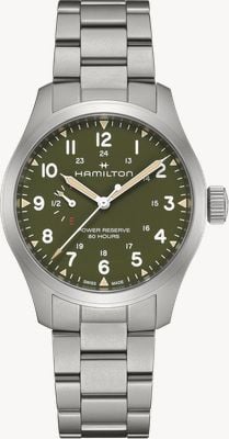 Hamilton Khaki Field Power Reserve Mechanical (40mm) Green Dial / Stainless Steel Bracelet Watch H69509160