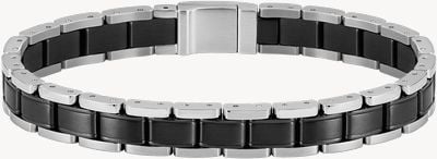 BOSS Jewellery Men's Metal Links Silver and Black Stainless Steel Bracelet 1580665