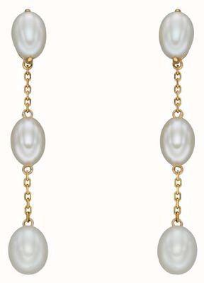 Elements Gold 9ct Yellow Gold Pearl Tier Drop Chain Earrings GE2388W