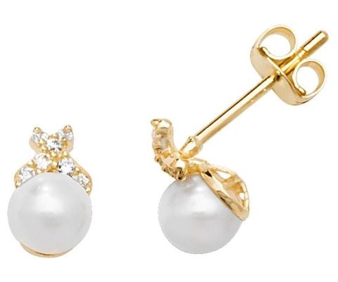 Treasure House ES593 9k Yellow Gold Pearl Cubic Zirconia Jewellery