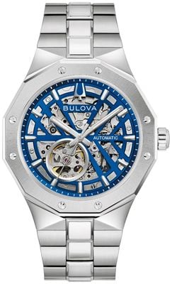 Bulova Prestiige Automatic (42mm) Blue Skeleton Dial / Stainless Steel Bracelet 96A352
